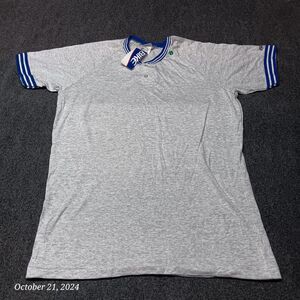 VINTAGE NOS BIKE HENLEY SHIRT SIZE XL GRAY WITH BLUE‎ RINGER STRIPE DEADSTOCK